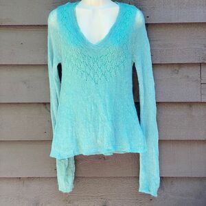 Knitted & Knotted Size Medium Irina teal green alpaca wool blend knit sweater